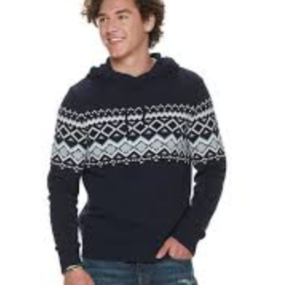 Urban Pipeline Mens Nordic Hoody Fair Isle Knit Sweater Medium NWT